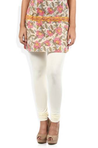 White cotton lycra stitched leggings