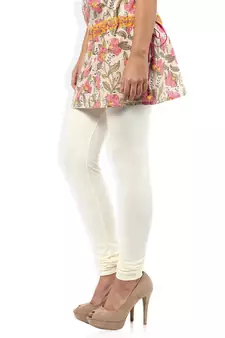 White cotton lycra stitched leggings