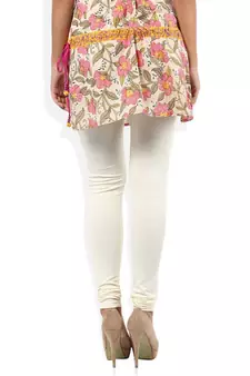 White cotton lycra stitched leggings
