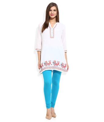 Blue cotton lycra stitched leggings 2