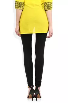 Black cotton lycra stitched leggings
