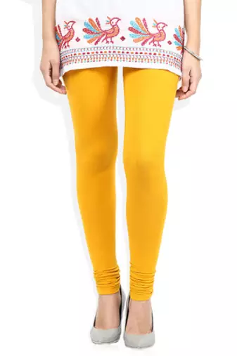 Yellow cotton lycra stitched leggings