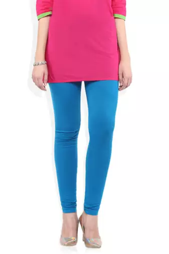 Blue cotton lycra stitched leggings