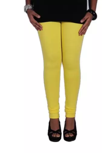 Yellow cotton lycra stitched leggings