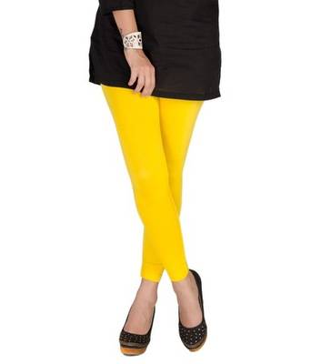 Yellow cotton lycra stitched leggings 1