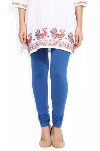 Blue cotton lycra stitched leggings