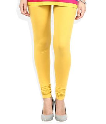 Yellow cotton lycra stitched leggings 1