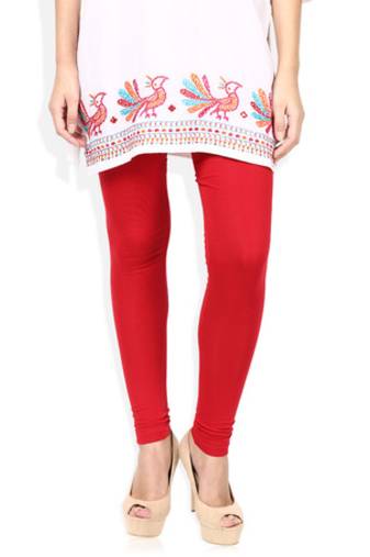 Red cotton lycra stitched leggings
