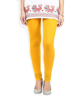 Yellow cotton lycra stitched leggings 1