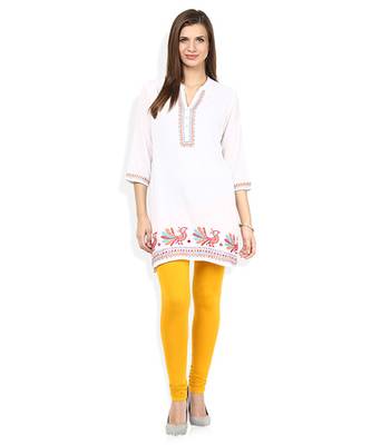 Yellow cotton lycra stitched leggings 2