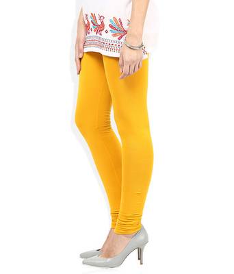 Yellow cotton lycra stitched leggings 3
