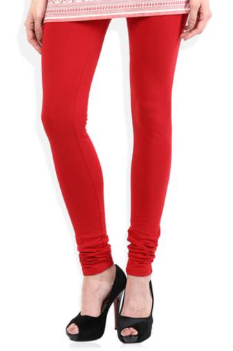 Red cotton lycra stitched leggings