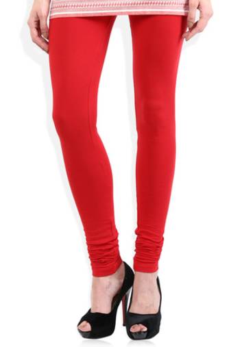 Red cotton lycra stitched leggings