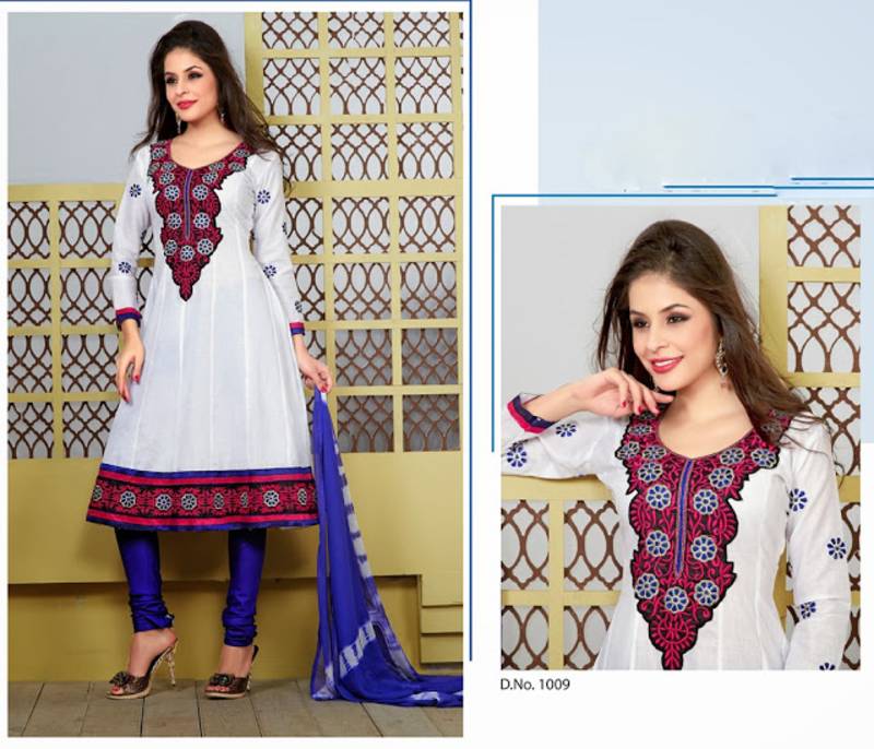 White Anarkali Suit With Fanatastic Blue Dupatta