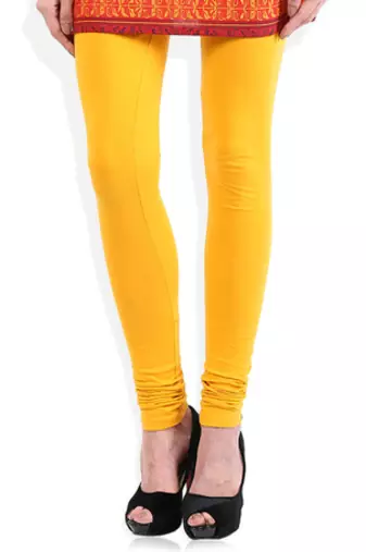 Yellow cotton lycra stitched leggings