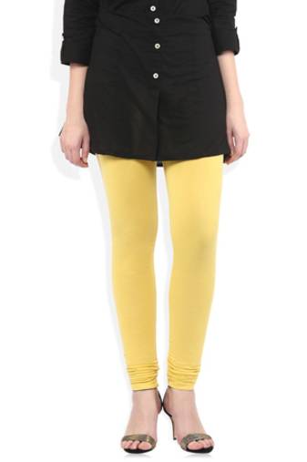 Yellow cotton lycra stitched leggings