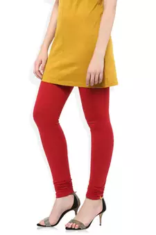 Red cotton lycra stitched leggings
