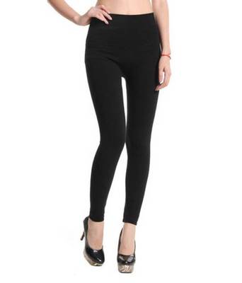 Black cotton lycra stitched leggings 2