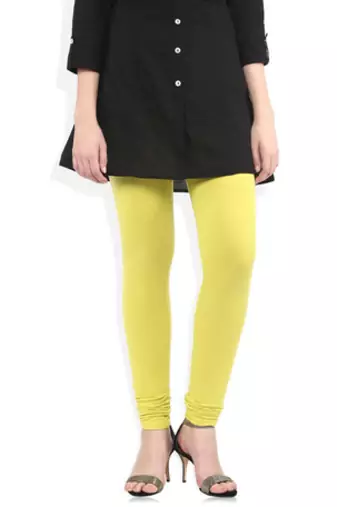 Yellow cotton lycra stitched leggings