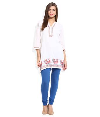 Blue cotton lycra stitched leggings 2