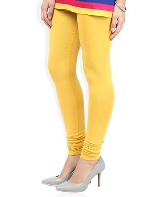 Yellow cotton lycra stitched leggings 3
