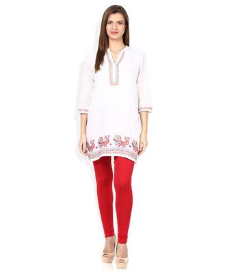 Red cotton lycra stitched leggings 2
