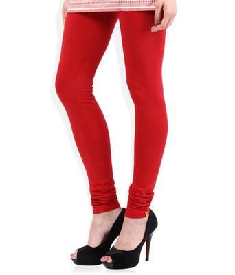Red cotton lycra stitched leggings 3