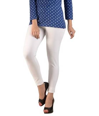 White cotton lycra stitched leggings 3