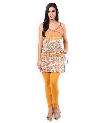 Yellow cotton lycra stitched leggings 2