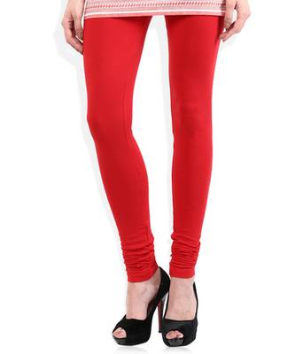 Red cotton lycra stitched leggings 1