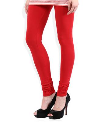 Red cotton lycra stitched leggings 3