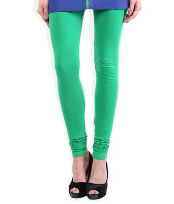 Green cotton lycra stitched leggings 1