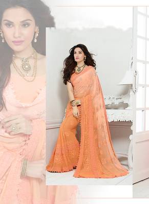 chiffon saree by voovilla (Orange) 2