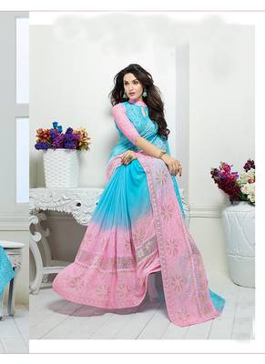chiffon saree by voovilla (Pink) 2