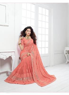 Pink Chiffon Saree With Blouse By Voovilla 2