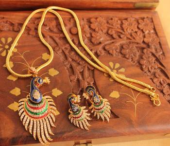 Royal Cz Meenakari Peacock Necklace Set 1
