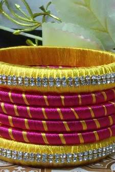 Handmade Maroon And Yellow Colour Silk Thread Bangles