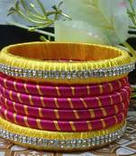 Handmade Maroon And Yellow Colour Silk Thread Bangles