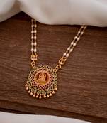 Swarovski light gold rice pearl double strand necklace with Laxmi pendant one gram gold
