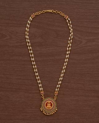 Swarovski light gold rice pearl double strand necklace with Laxmi pendant one gram gold 2