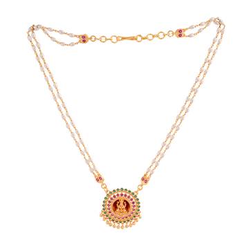 Swarovski light gold rice pearl double strand necklace with Laxmi pendant one gram gold 3