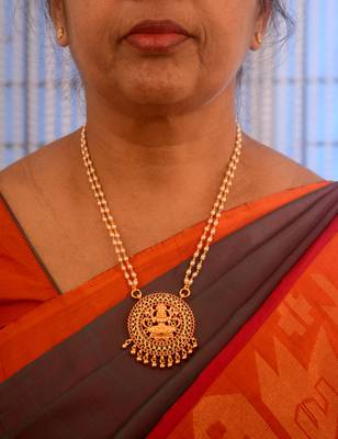 Pearl necklace SHORT with Big Laxmi pendant one gram gold 1