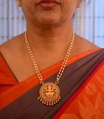 Pearl necklace SHORT with Big Laxmi pendant one gram gold