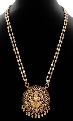 Pearl necklace SHORT with Big Laxmi pendant one gram gold 2