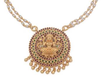 Pearl necklace SHORT with Big Laxmi pendant one gram gold 3