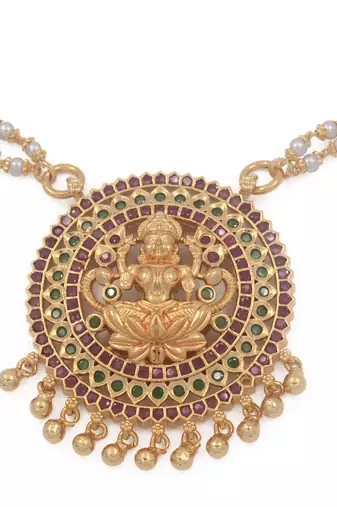 Pearl necklace SHORT with Big Laxmi pendant one gram gold