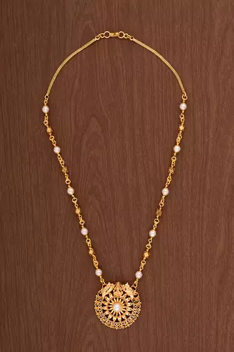 Laxmi pendant pearl necklace MEDIUM length one gram gold