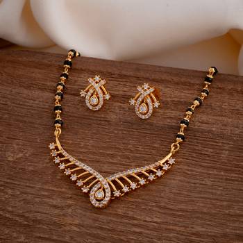 Crystal mangasutra short with diamond pendant and matching earrings on egram gold 1
