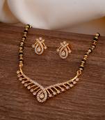 Crystal mangasutra short with diamond pendant and matching earrings on egram gold