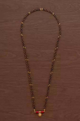 Black beads with caps mangalsutra 30" LONG double line(7+1) one gram gold